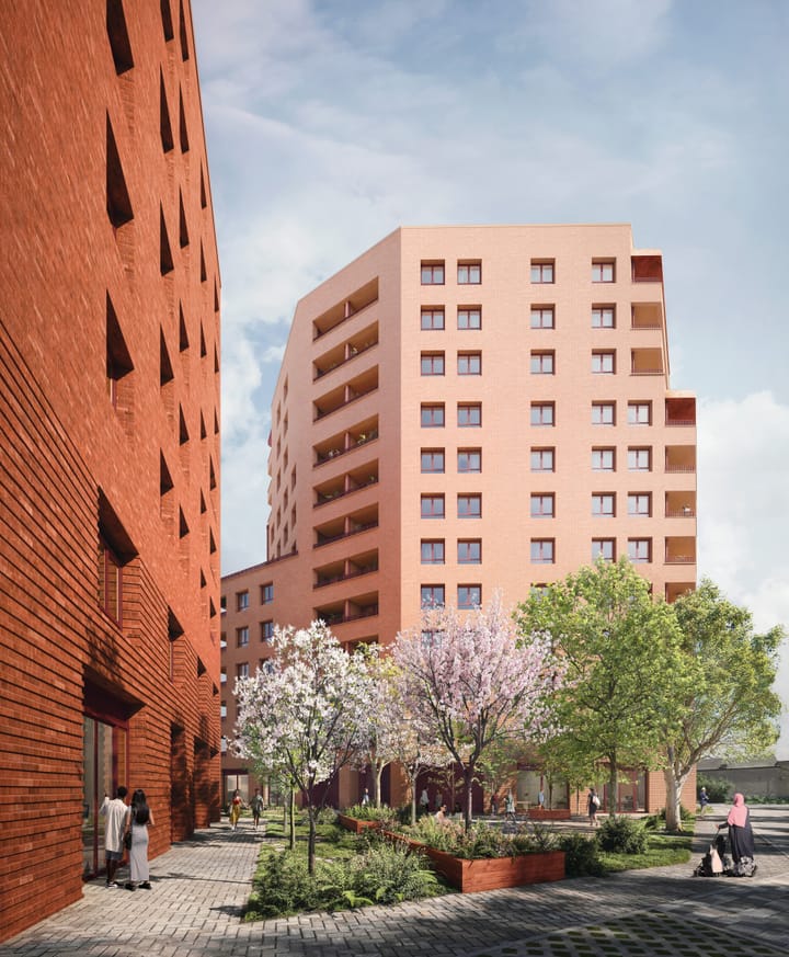 Image of two brick towers with central yard