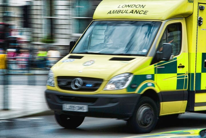 London ambulance in motion.
