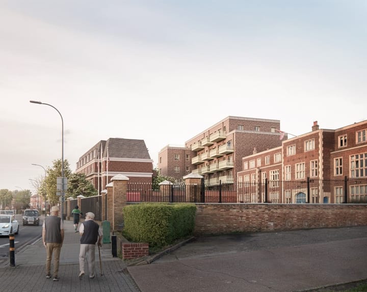 CGI image of development, looking north up Bromley Road.