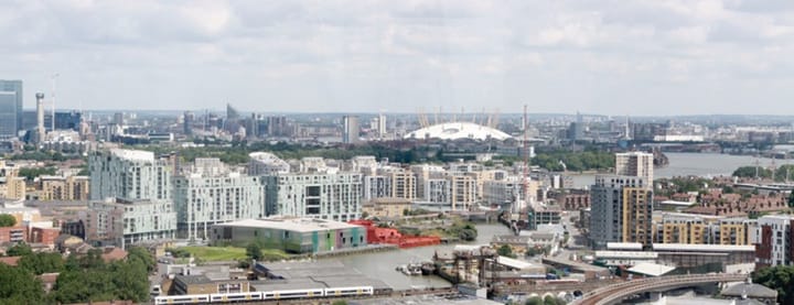 Bird's eye of view of wider site seen from south across Deptford Creek, in Kitewood's 2018 application